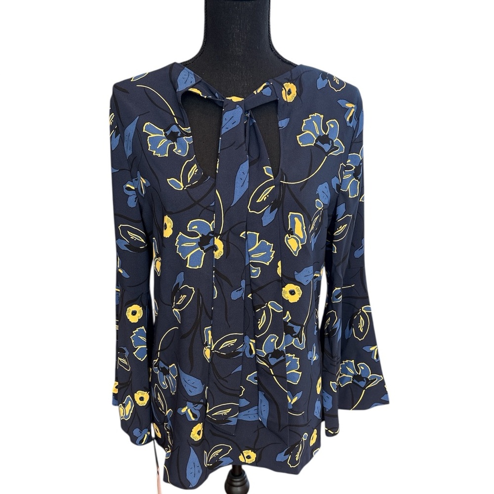 Halogen Floral Navy and Yellow Women's Top Size MP